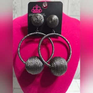 paparazzi Metallic Gunmetal Wrapped Hoop Drop Earrings